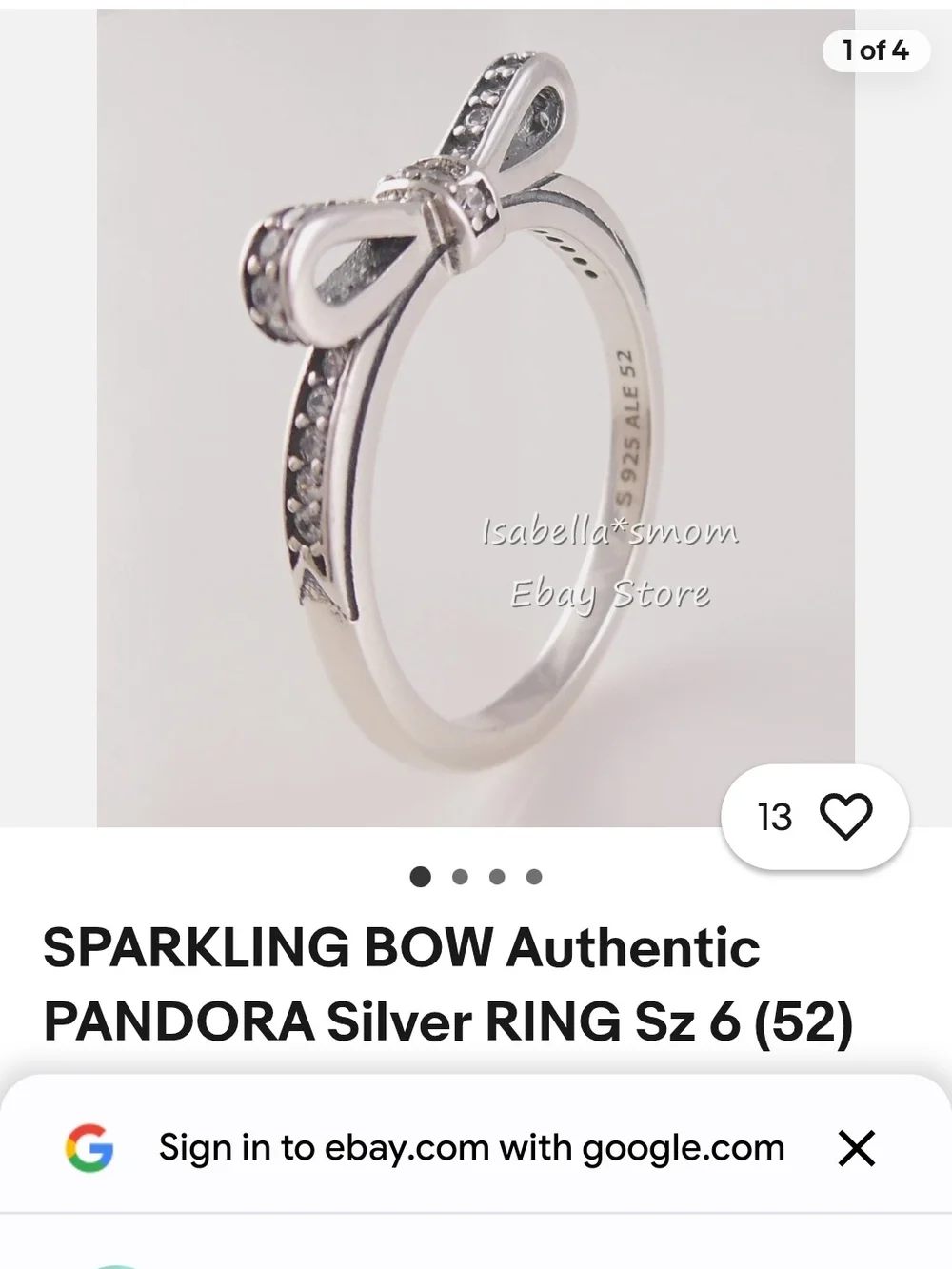 PANDORA Sparkling Bow Sterling Silver Ring - Silver